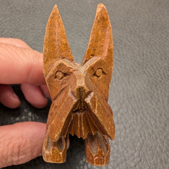 MCM Wood Carved Schnauzer Scotty Dogs Carving Figurine Mid Century 60s Lot Of 2 - Picture 6 of 14